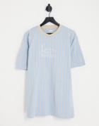 Karl Kani Keans Signature T-shirt In Blue With Sand Pinstripe