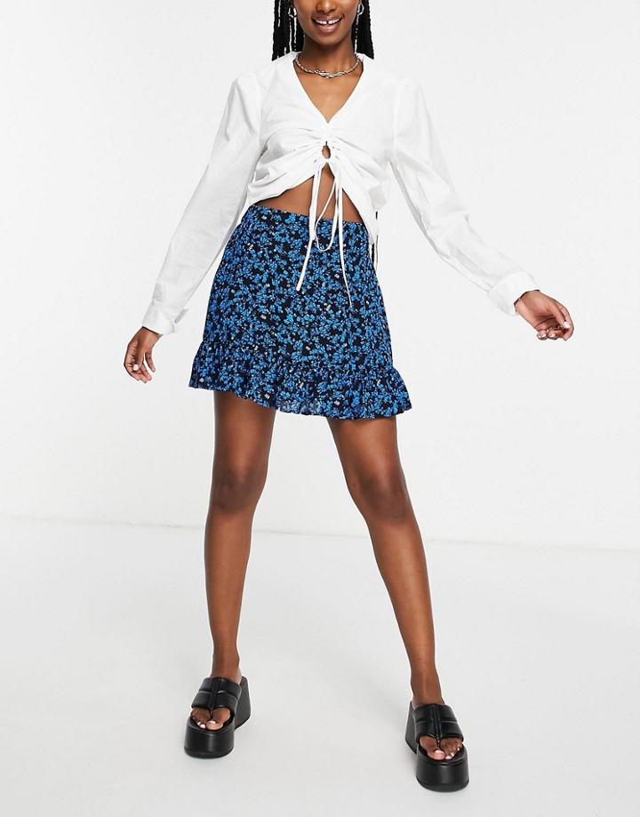 Miss Selfridge Flippy Mini Skirt In Blue Ditsy-blues