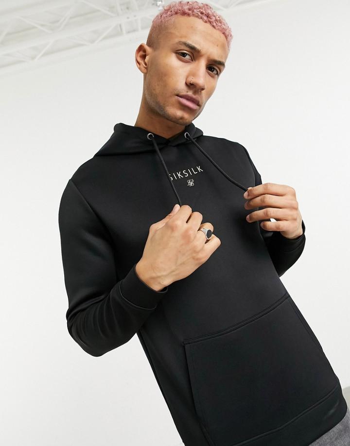 Siksilk Element Muscle Fit Logo Tape Hoodie In Black With Gold Detail
