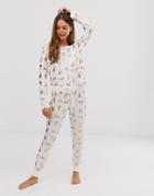 Chelsea Peers White And Rose Gold Foil Flamingos Pants Pyjama Set