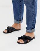 Miss Selfridge Cross Over Frill Detail Flat Sandal - Black