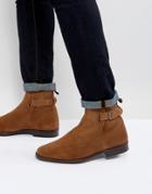 Asos Chelsea Boots In Tan Suede With Leather Panel And Strap Detail - Tan