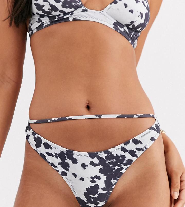 Candypants Exclusive High Leg Cut Out Bikini Bottom In Cow Print-multi