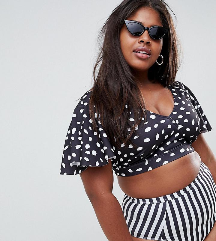 Asos Design Curve High Waist Bikini Bottoms In Stripe Print - Multi