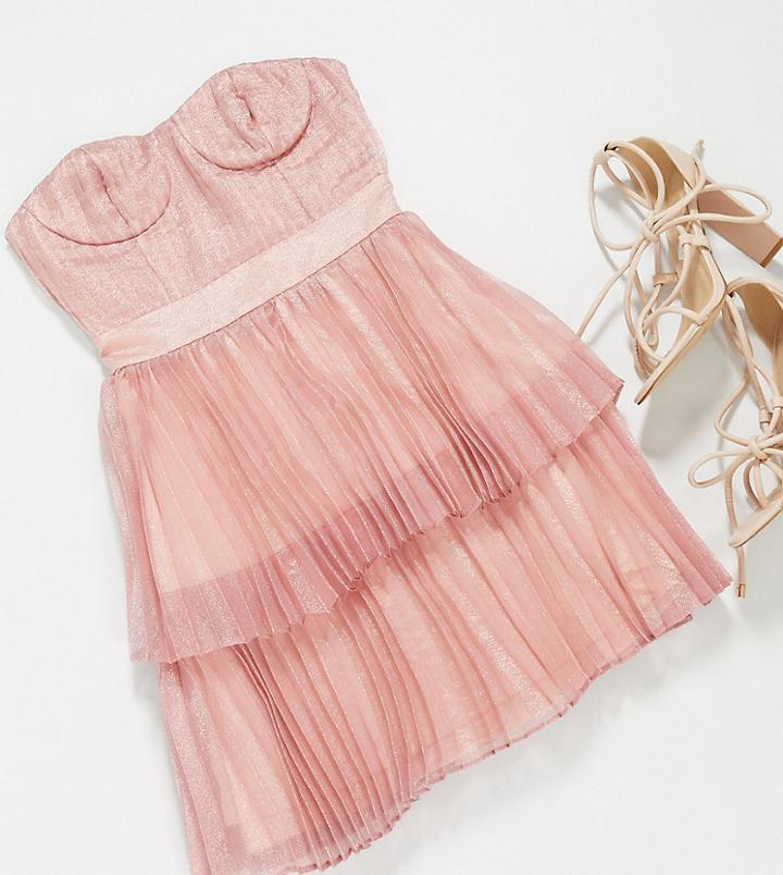 Collective The Label Petite Tiered Metallic Mini Dress In Rose Gold