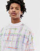 Asos Design Oversized Turtleneck T-shirt With Check Print-white
