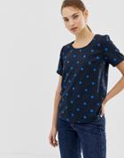Ichi Printed Woven T-shirt - Navy