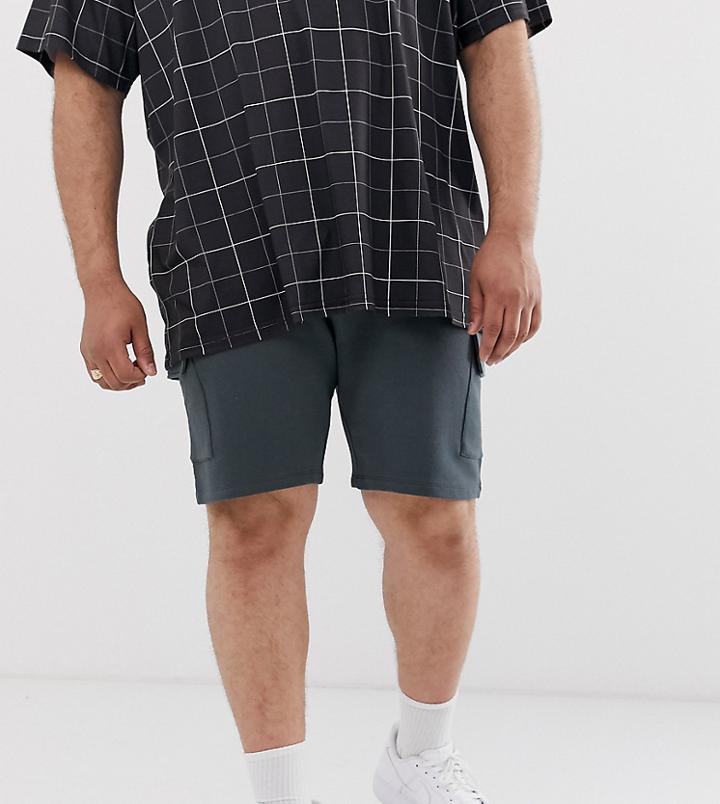 Asos Design Plus Jersey Skinny Shorts With Cargo Pockets In Dark Gray - Gray