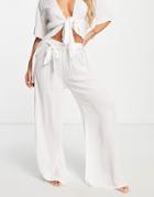 Asos Design Tie Waist Palazzo Beach Pant In White