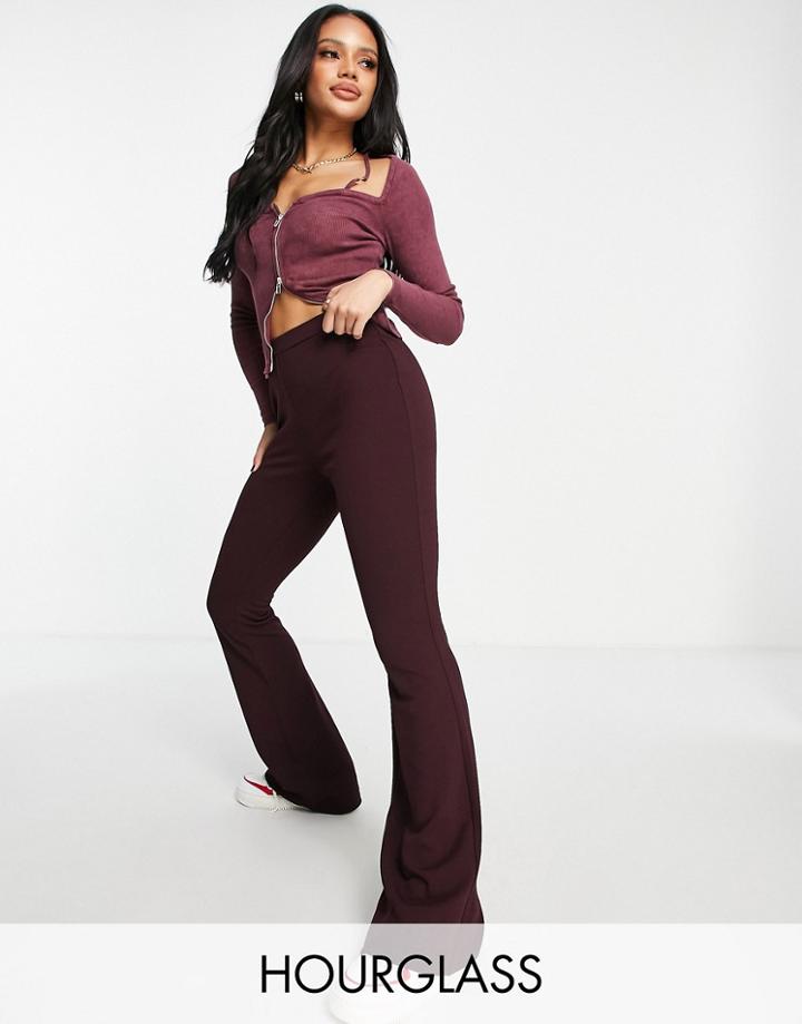 Asos Design Hourglass Jersey Suit Kickflare Pant In Wine-neutral