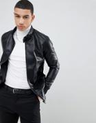 Soul Star Punched Faux Leather Zip Through Jacket-black