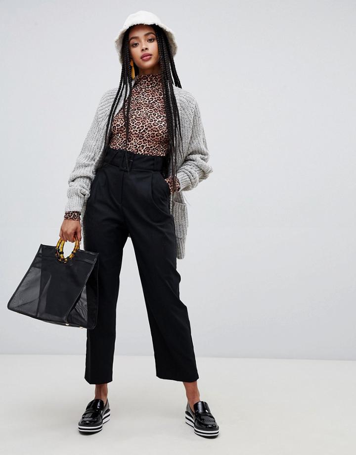 Monki High Waist Belted Tailored Pants - Black