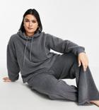 Asos Design Curve Lounge Fleece Hoodie & Straight Leg Pant Set In Gray