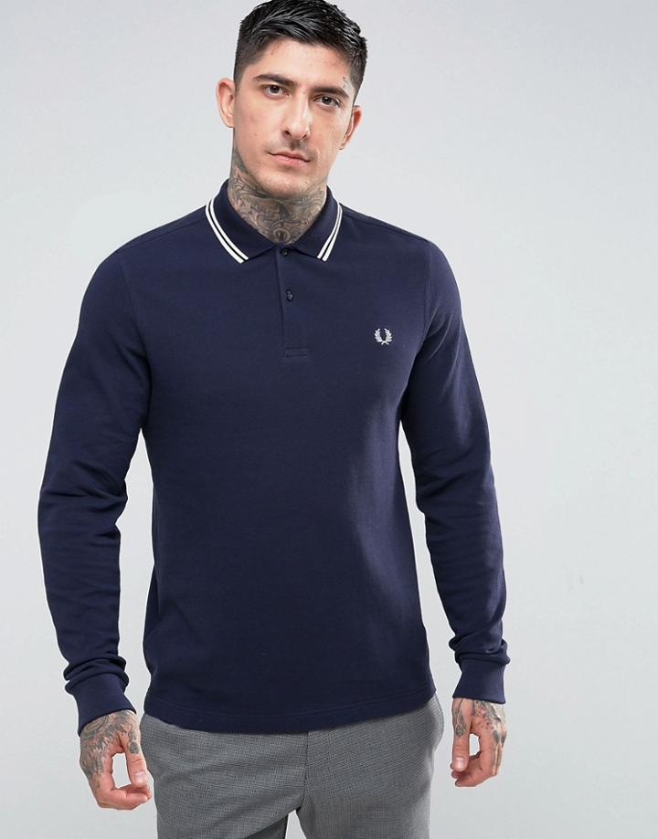 Fred Perry Slim Fit Long Sleeve Tipped Polo In Navy - Navy
