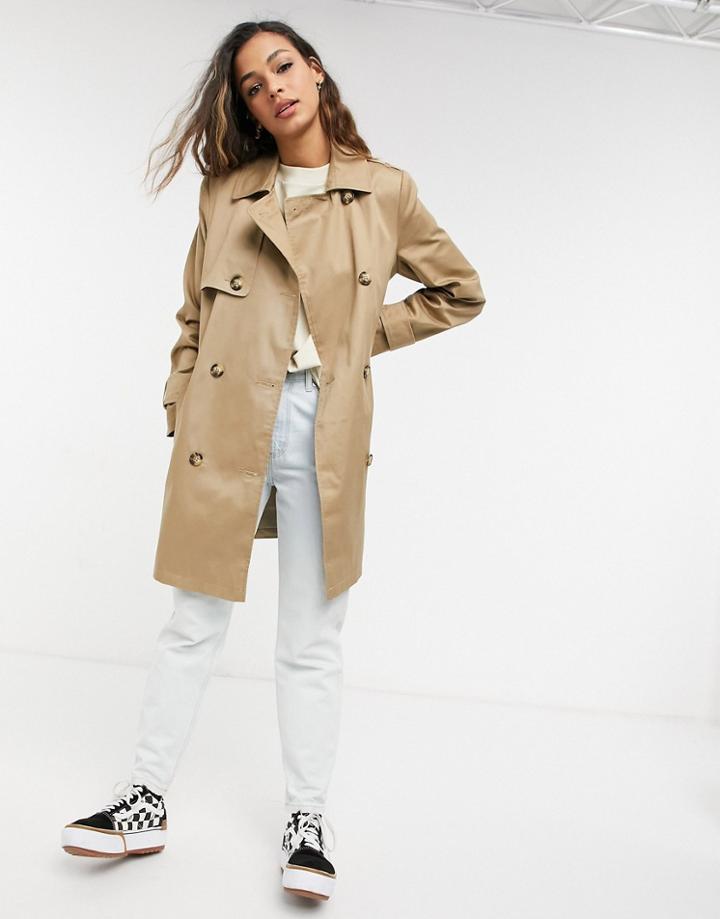 Asos Design Trench Coat In Stone-neutral