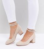 London Rebel Wide Fit Mid Block Heeled Shoes - Beige