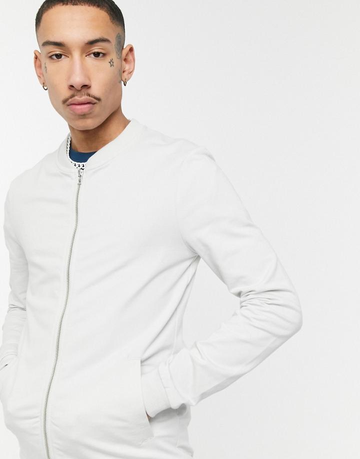 Asos Design Muscle Jersey Bomber Jacket In Gray-grey
