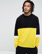 Asos Super Oversized Longline Long Sleeve T-shirt With Color Blocking In Yellow - Black