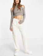 Pull & Bear Mid Waist Relaxed Cargo Pants In Ecru-neutral
