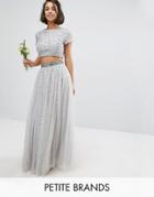 Maya Petite Sequin And Tulle Maxi Skirt - Gray