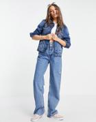 Brave Soul Bloom Denim Jacket In Mid Wash Blue-blues