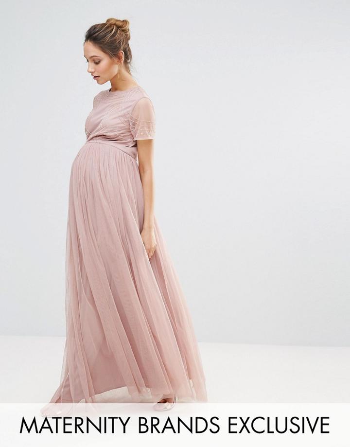 Maya Maternity Embellished Bodice Maxi Dress With Tulle Skirt - Pink