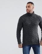 Asos Cable Knit Roll Neck Sweater In Washed Black - Black