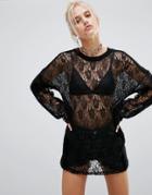 The Ragged Priest Lace Panel Long Sleeve Top - Black