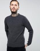 Asos Lambswool Rich Crew Neck Sweater In Charcoal - Gray