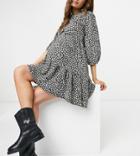 New Look Maternity 3/4 Sleeve Tiered Dress In Black Pattern