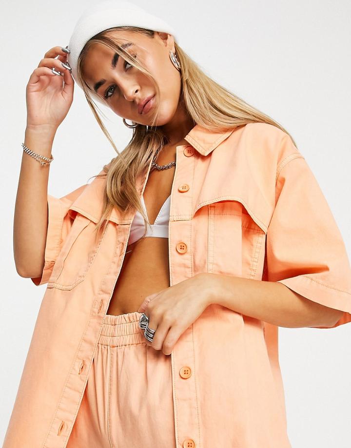 Topshop Lightweight Short Sleeve Casual Shirt In Orange - Part Of A Set