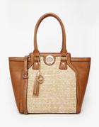 Dune Sholder Bag With Raffia Panel - Tan