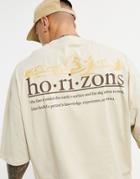 Asos Design Oversized T-shirt In Beige Organic Cotton With Horizon Back Print-neutral