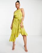 Style Cheat Halter Wrap Midi Dress In Lime Green