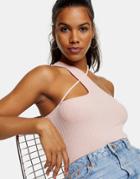 Topshop Ribbed Cross Over Top In Pink
