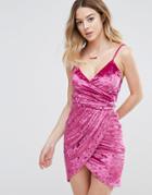 Club L Velvet Wrap Front Ruched Detail Dress - Pink