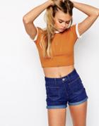 Asos Crop Top In Jumbo Rib With Tipped Neckline - Multi