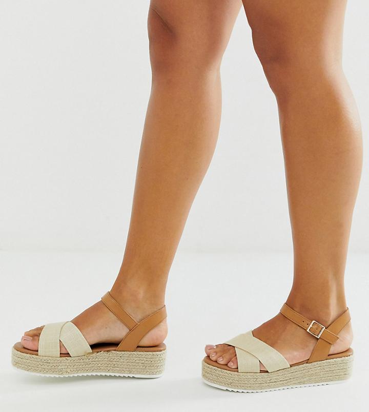 New Look Wide Fit Raffia Espadrille Flatform In Off White - White