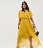 Asos Design Curve Maxi Dress With Cape Back And Dipped Hem - Yellow