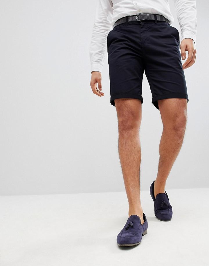 Solid Slim Fit Chino Short In Black - Black