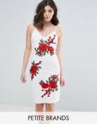 Parisian Petite Cami Dress With Rose Embroidery - White