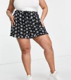 Asos Design Curve Eyelet Short With Ruffle Hem And Tie Waist In Black And White-multi
