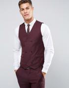 Asos Skinny Suit Vest In Dark Berry 100% Wool - Purple