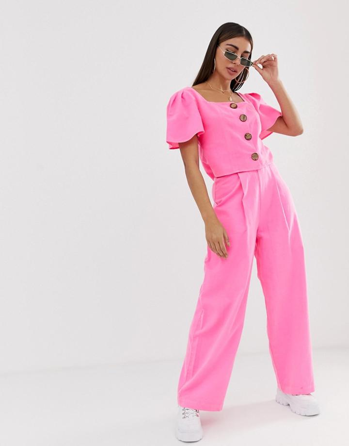 Asos Design Fluro Linen Two-piece Wide Leg Pants-pink