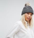 Stitch & Pieces Cable Pom Beanie In Gray - Gray