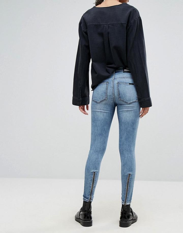Dr Denim High Waist Jean With Back Leg Zips - Blue