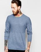 Asos Dropped Shoulder Cable Sweater In Merino Wool Mix - Riviera
