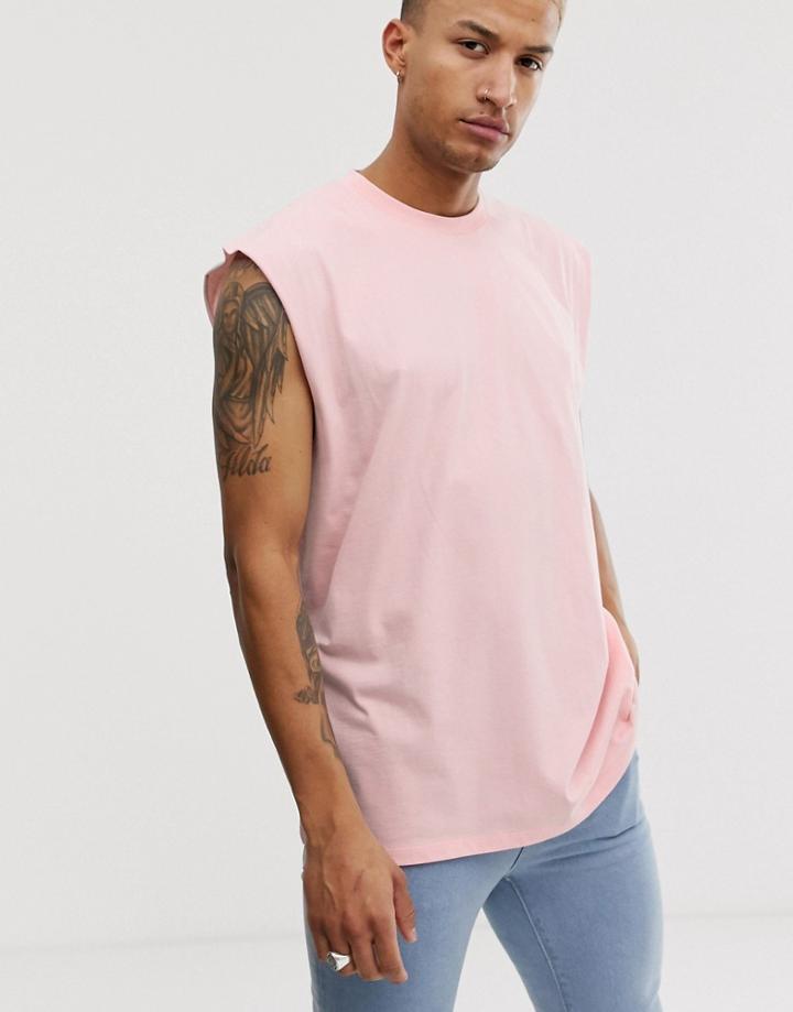 Asos Design Oversized Longline Sleeveless T-shirt In Pink - Pink