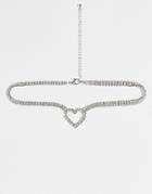 True Decadence Crystal Heart Choker Necklace In Silver
