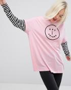 Lazy Oaf Oversized Long Sleeve Layer T-shirt With Not Your Friend Detail - Pink